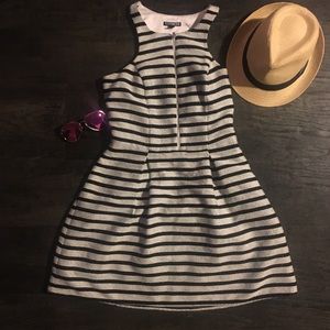 Express Black & White Knit Dress with Zip Front